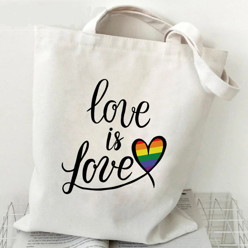 Wholesale Lgbt Love is Loves Rainbow Print Canvas Bag