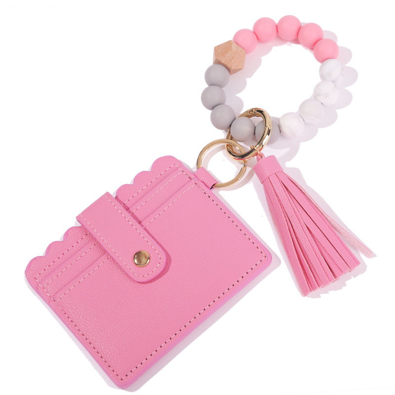 Wholesale Tassel Card Bag Silicone Beaded Wrist Key Chain