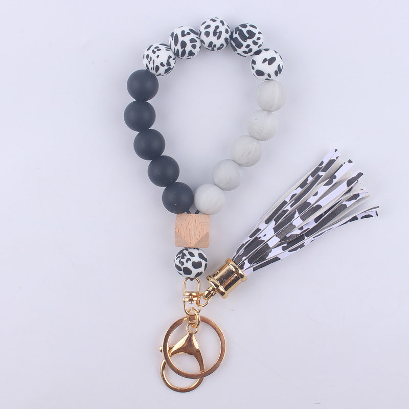 Wholesale Tassel Leather PU Silicone Beaded Wrist Keychains