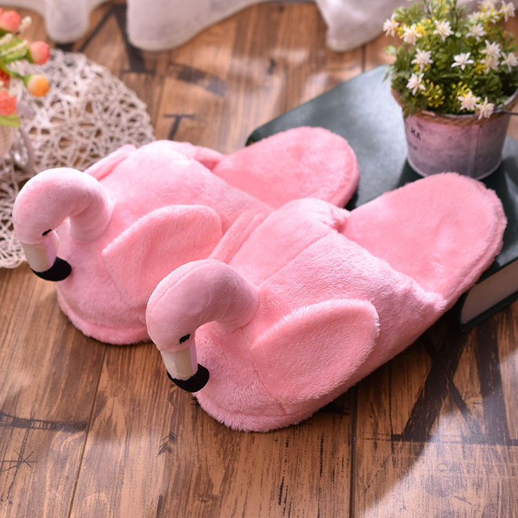 Wholesale Flamingo Thermal Cotton Indoor Soft Bottom Plush Slippers