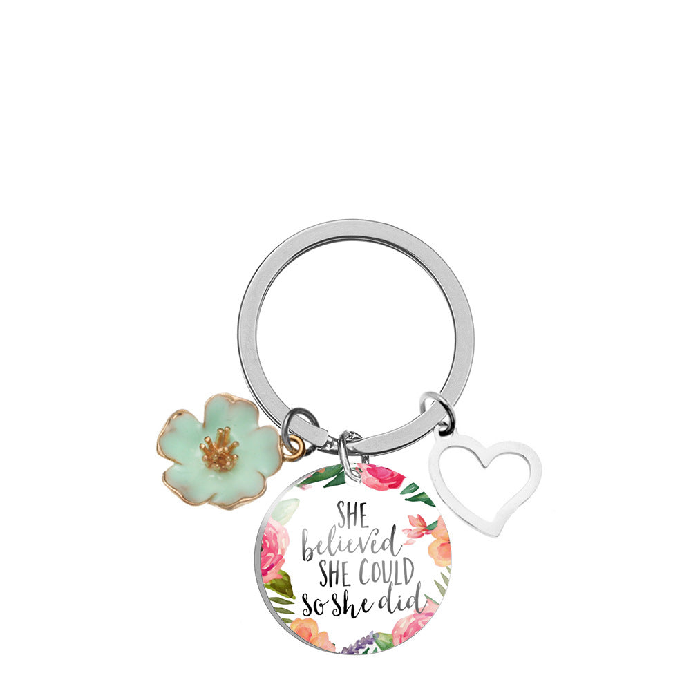 Llavero de corazón de pétal rosa de acero inoxidable al por mayor