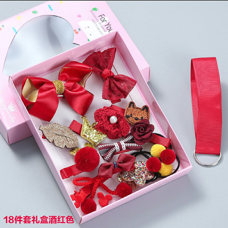 Wholesale 18-piece Set of Cute Fabric Hair Clips for Children