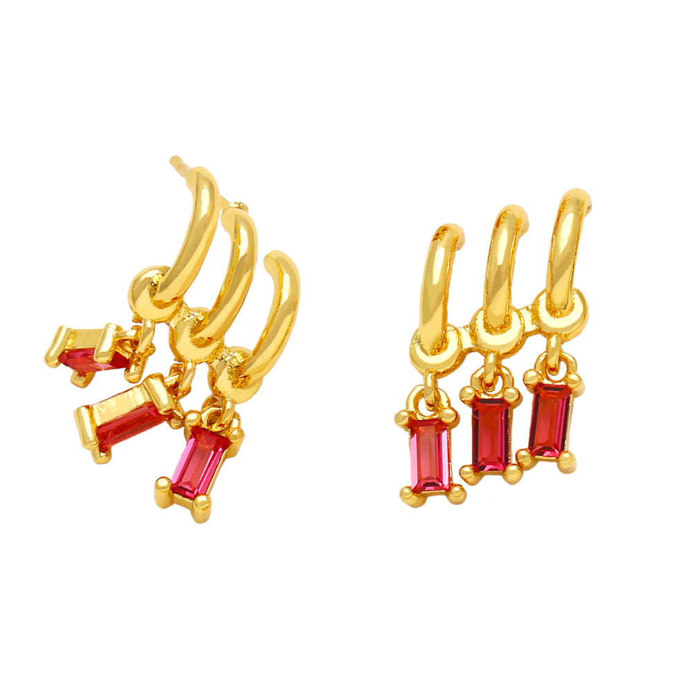 Wholesale Baguette Zircon Copper Ear Studs