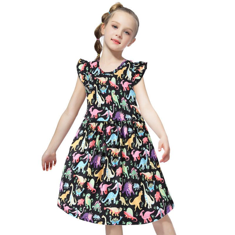 Wholesale Girls Colorful Dinosaur Cotton Princess Dress Baby Clothes