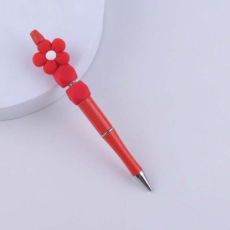 Wholesale Beadable Pens Handmade Flower Silicone Beaded Ballpoint Pen