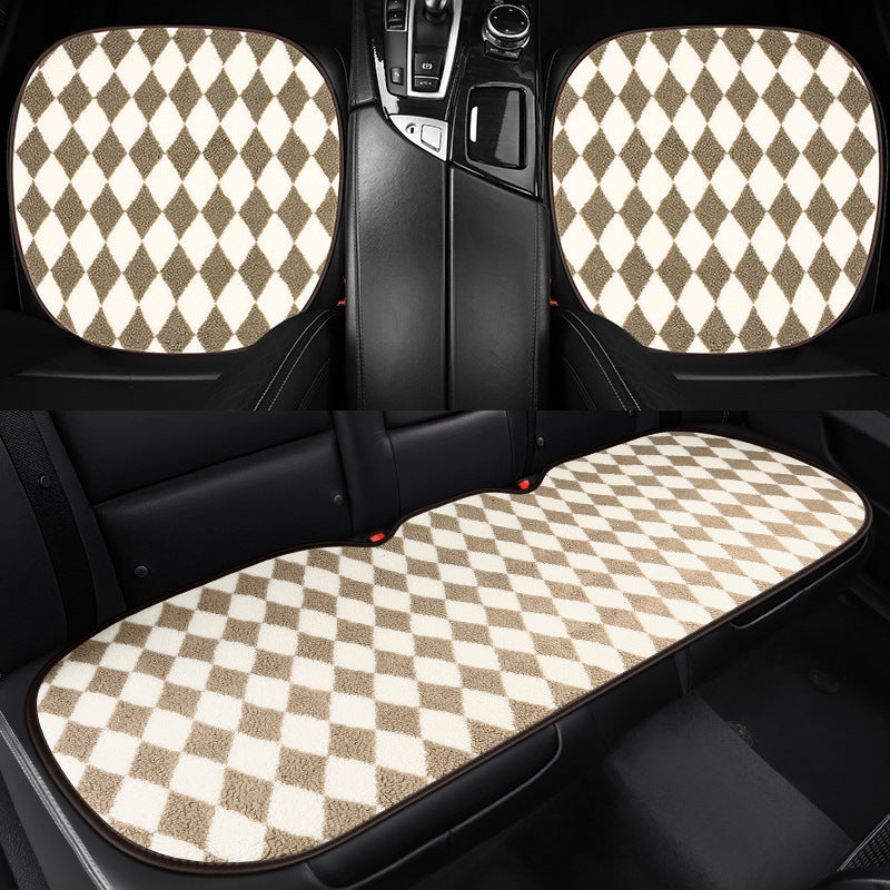 Wholesale Lamb Fleece Car Seat Cushion Warm Diamond Checkered Fleece Three Piece Set