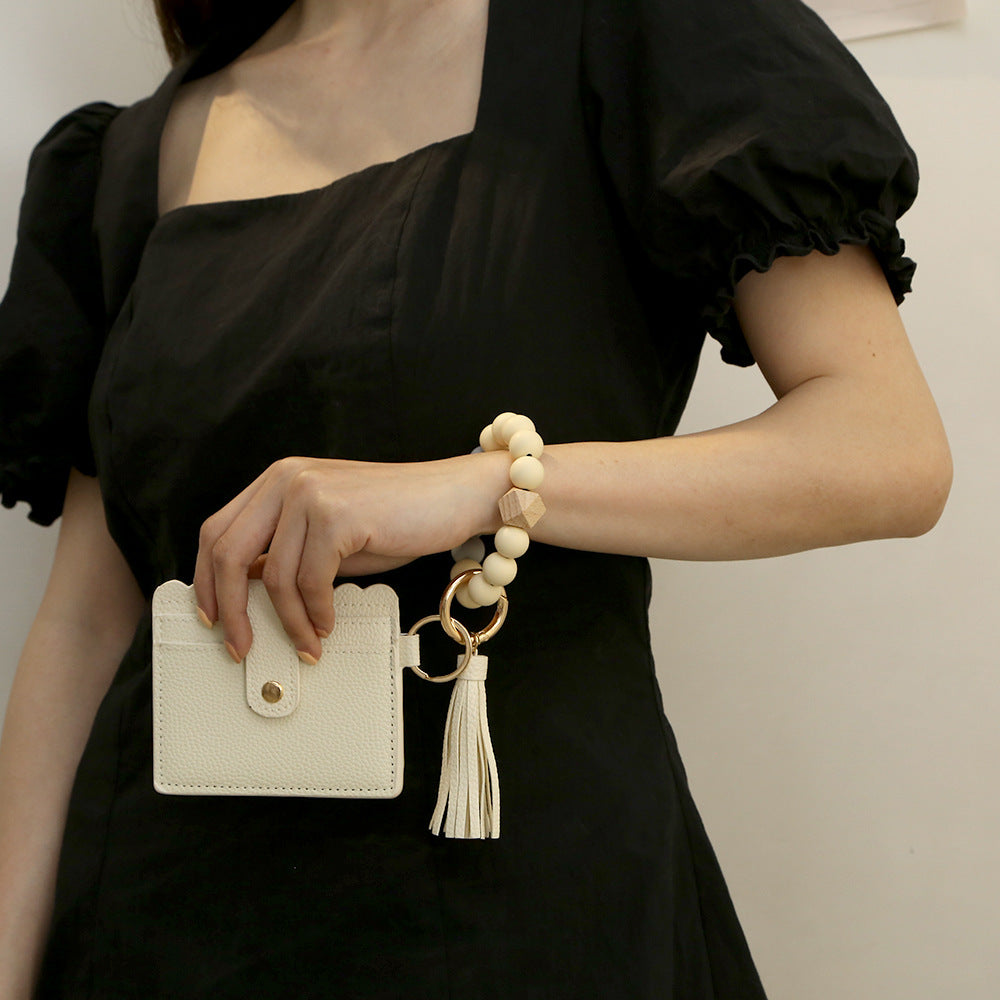 Wholesale Silicone Beaded Bracelet Card Holder Wrist Keychain