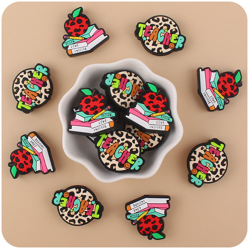 Wholesale Books Apples Teachers Silicone Focal Beads