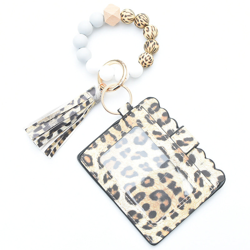 Wholesale Genuine Leather Leopard Pattern Cow Pattern Card Bag Wrist Keychain