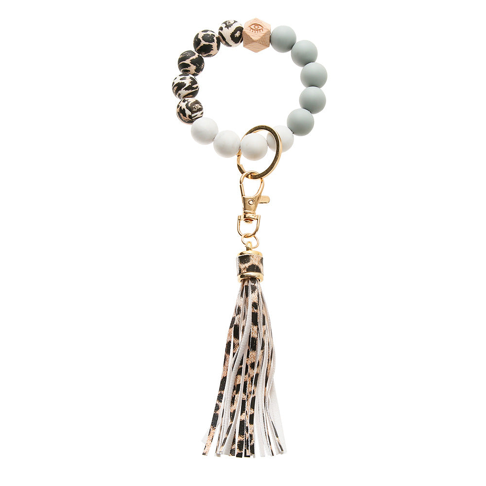 Llavero de muñeca con cuentas de silicona de leopardo colorido al por mayor