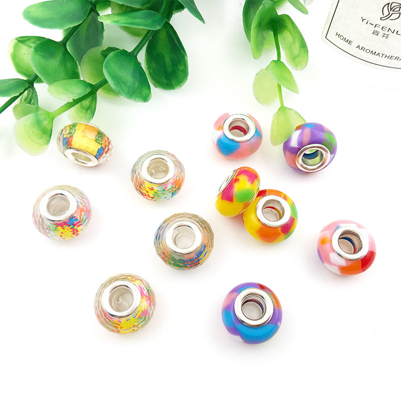 Wholesale 50PCS 8x14mm Resin Rainbow Big Hole Beads