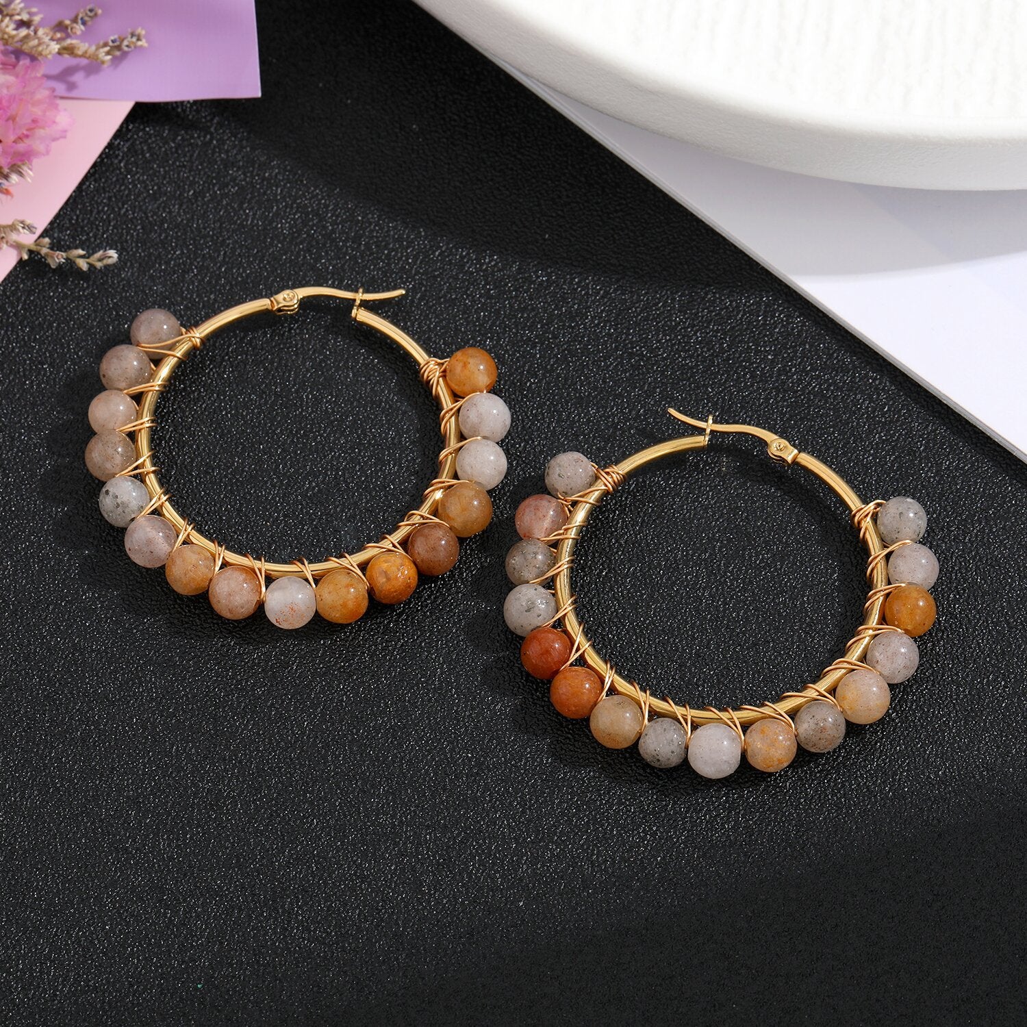 Wholesale Natural Stone Stainless Steel Earrings