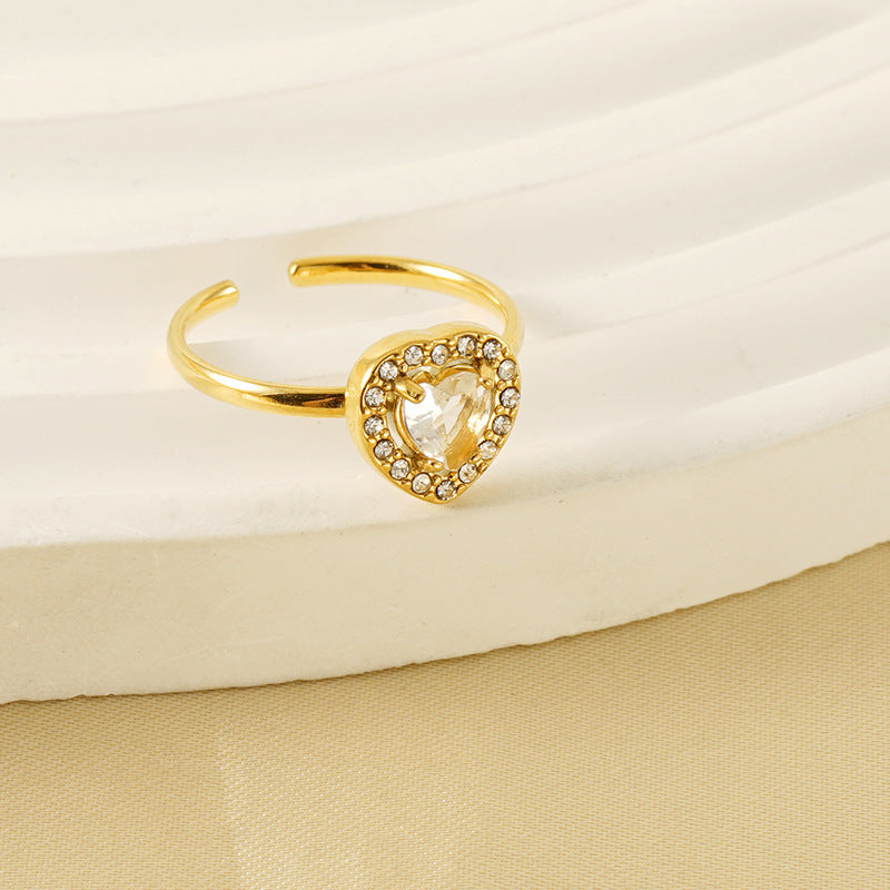 Wholesale Titanium Steel Plated 18K Gold Open Adjustable Zircon Ring