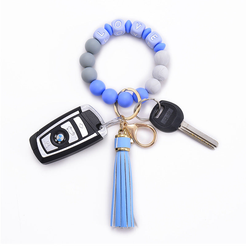 Wholesale Silicone Beaded Tassel Wrist Keychain