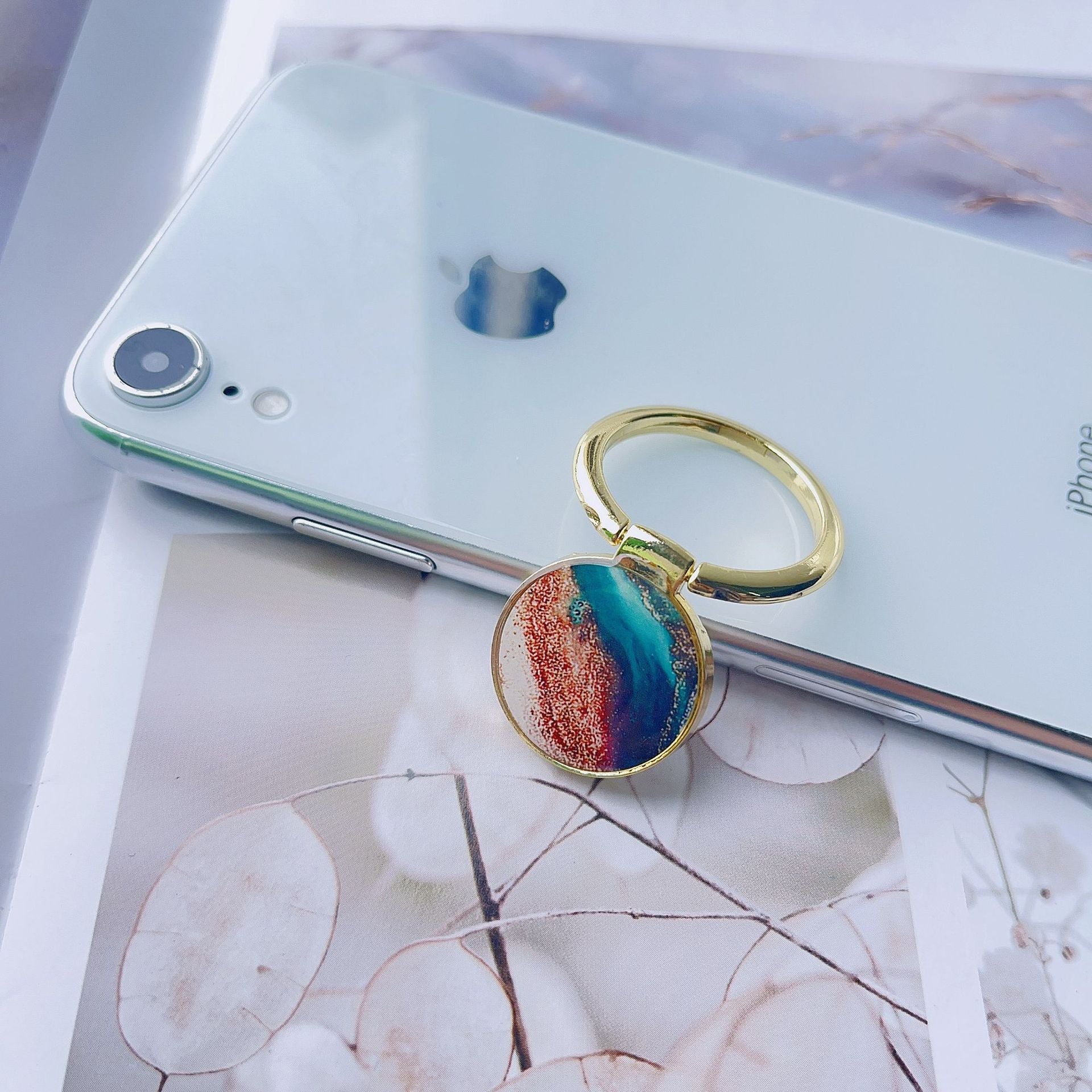 Soporte de teléfono móvil de flor pequeña con hebilla de anillo de metal al por mayor