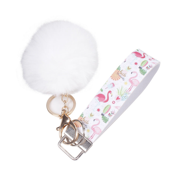 Wholesale 10pcs PU Leather Fur Ball Keychain