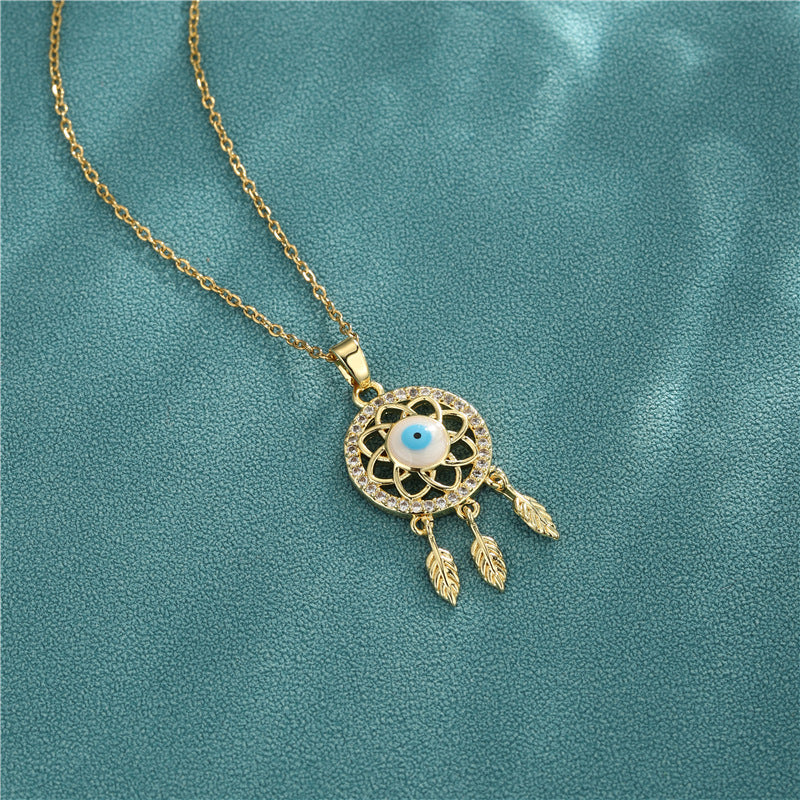 Wholesale Jewelry Christmas Eye Dream Catcher Stainless Steel Tassel Clavicle Chain