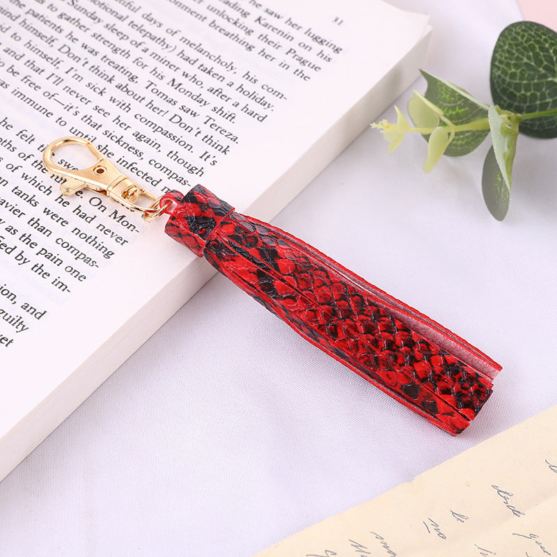 Wholesale PU Pattern Snake Keychain Tassel Pendant