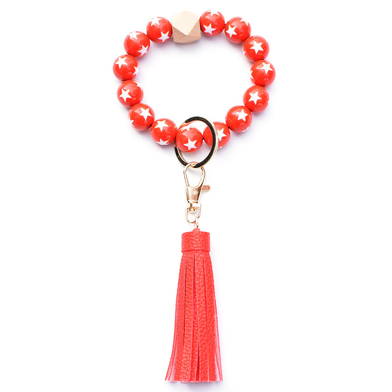 Venta al por mayor Llavero de muñeca de cuentas de madera del Día de la Independencia