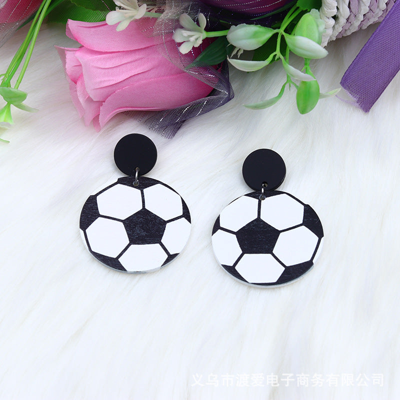 Wholesale Wood Print Basketball Soccer Ear Studs
