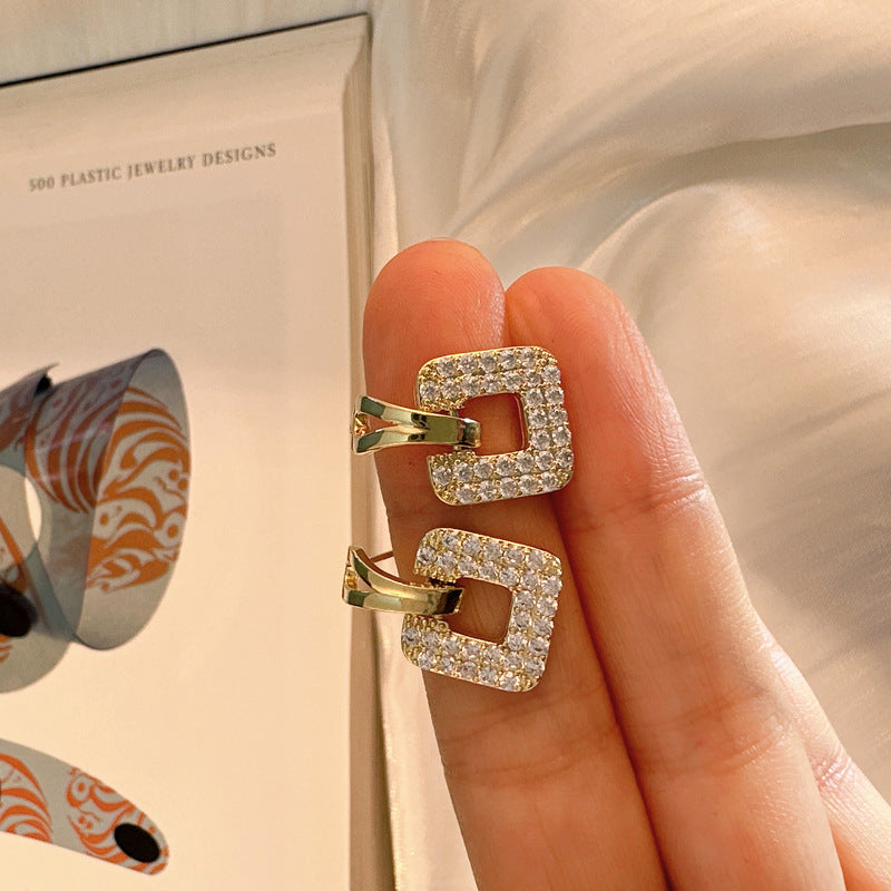 Wholesale Jewelry Inlaid Zircon Square Copper Earrings