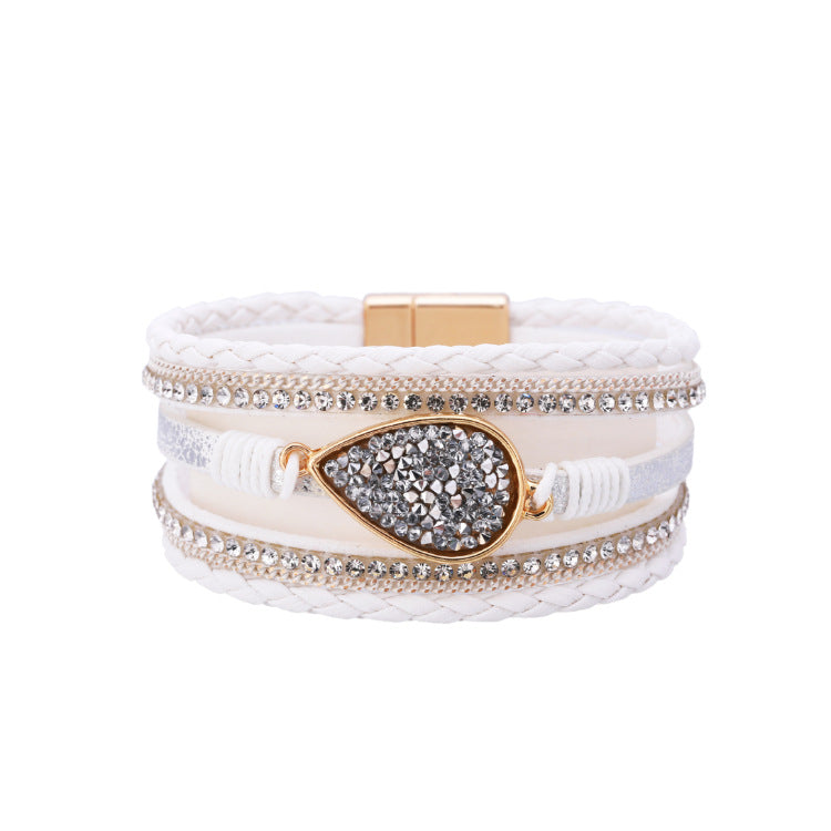 Wholesale Bohemian Diamond Leather Bracelet