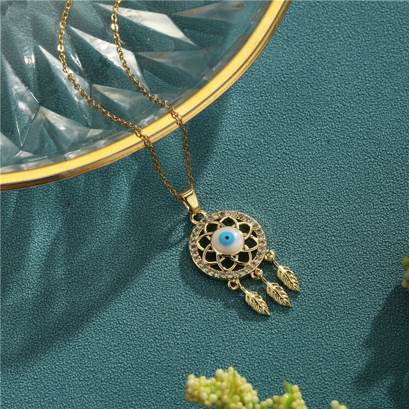 Wholesale Jewelry Christmas Eye Dream Catcher Stainless Steel Tassel Clavicle Chain