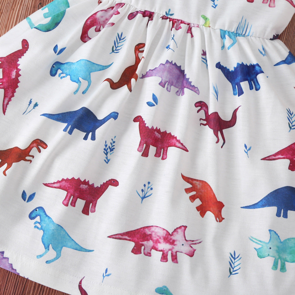 Wholesale Girls Colorful Dinosaur Dress Cotton Baby Clothes