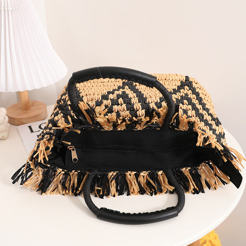 Wholesale Straw Color Block Beach Bag