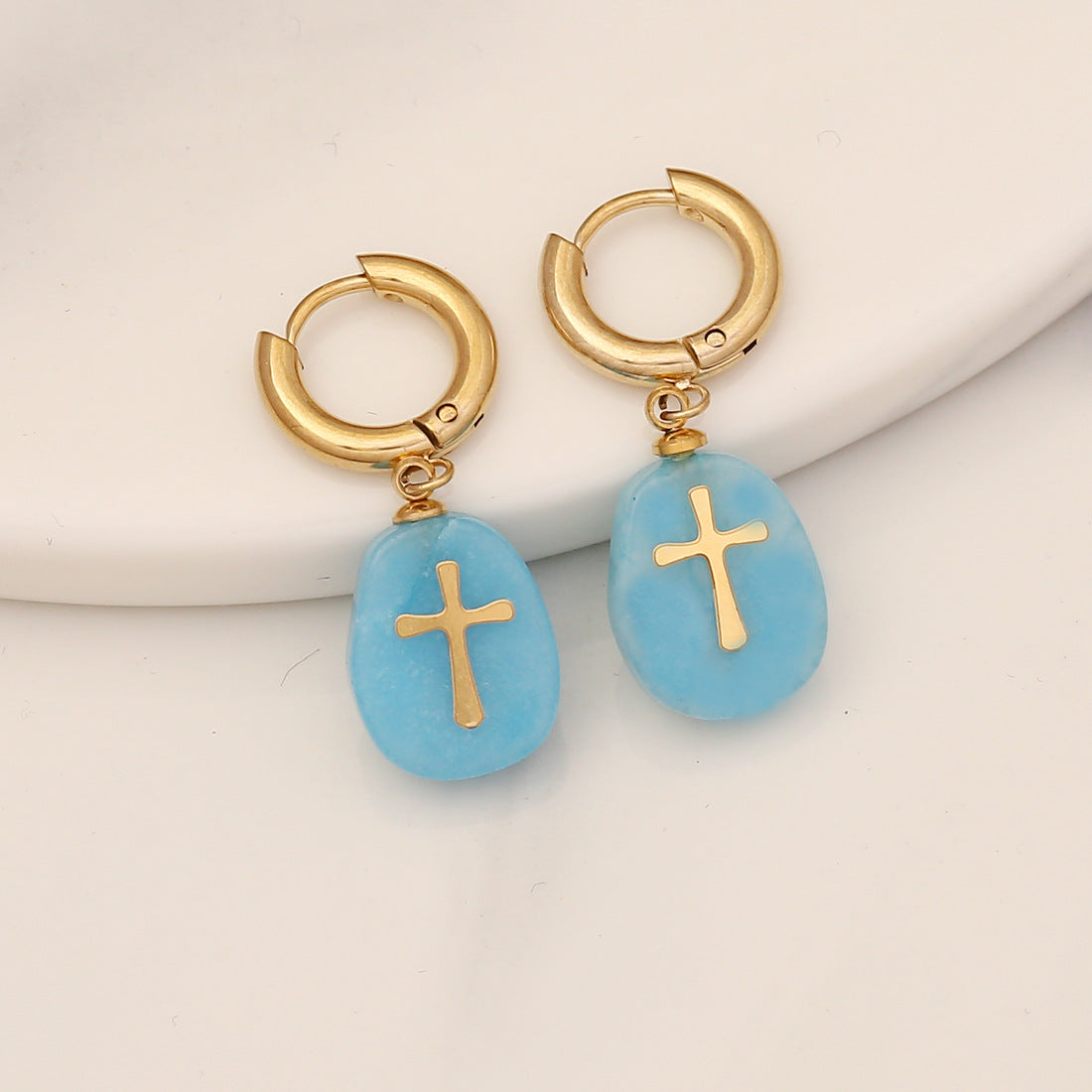 Wholesale Natural Stone Cross Stainless Steel Earrings