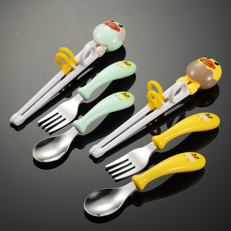 Wholesale Stainless Steel Children's Fork Spoon Practice Chopsticks 10PCS