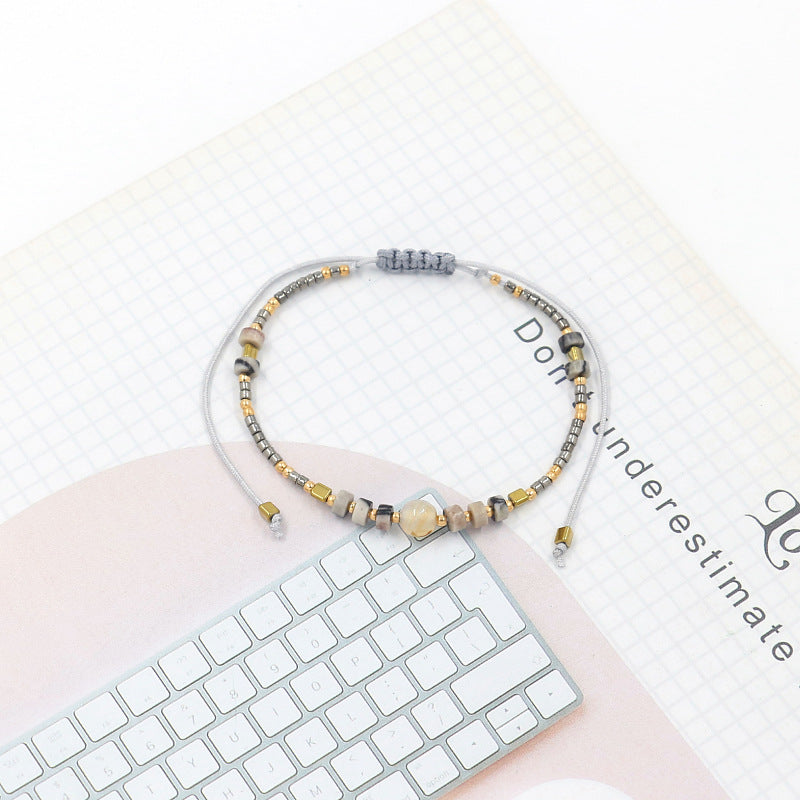 Wholesale Miyuki Rice Beads Handwoven Bohemian Style Gemstone Wax Thread Bracelet