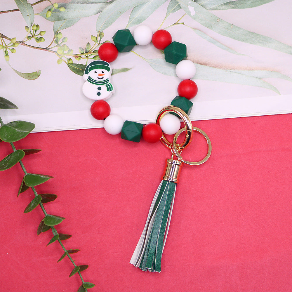 Wholesale 10PCS Santa Claus Christmas Silicone Beaded Wrist Keychain