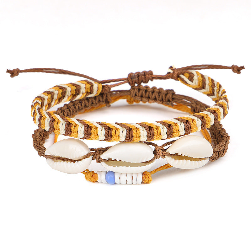Wholesale Bohemian Colorful Wax Thread Seashell Bracelet Set