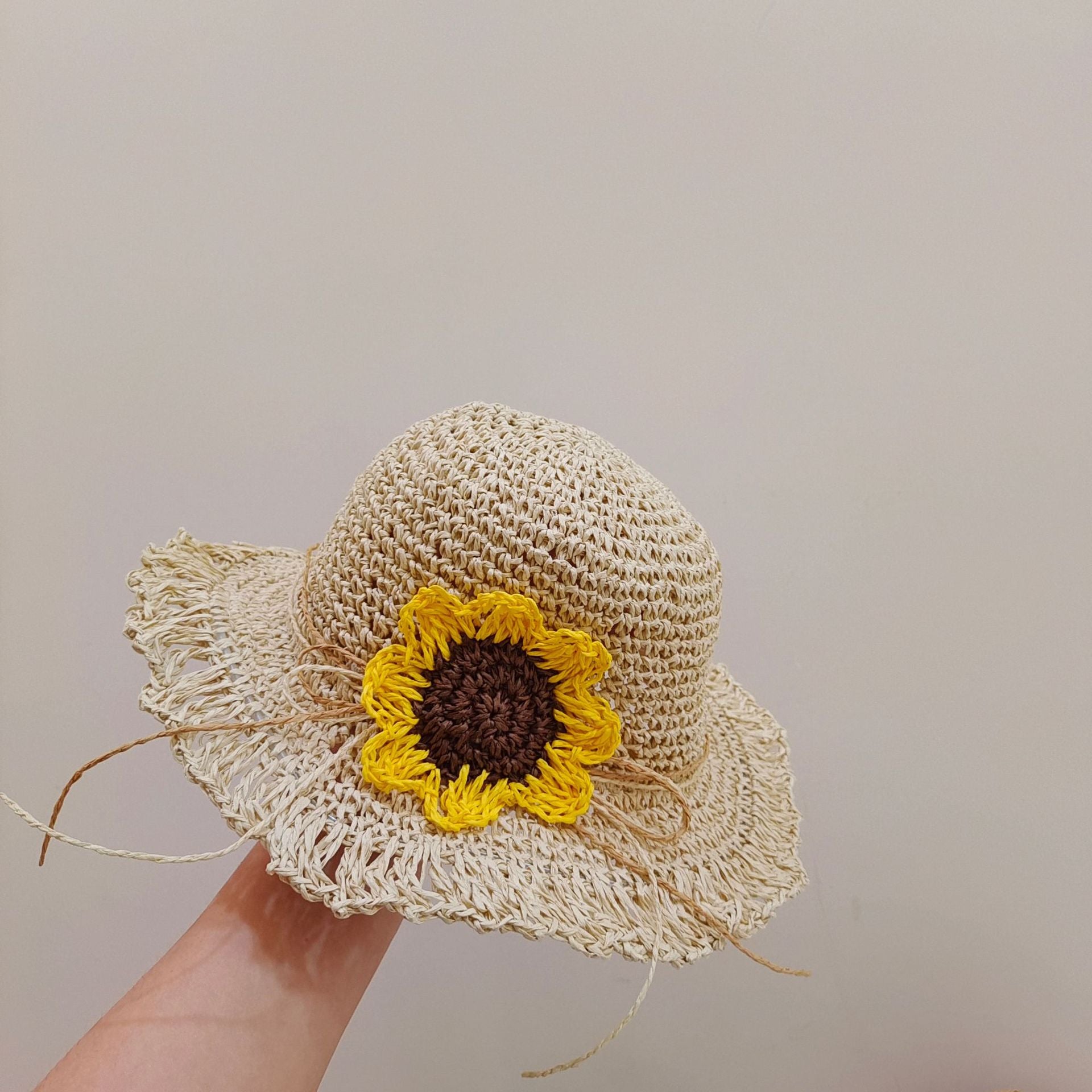 Wholesale Woven Sunflower Kids Sunshade Straw Hat
