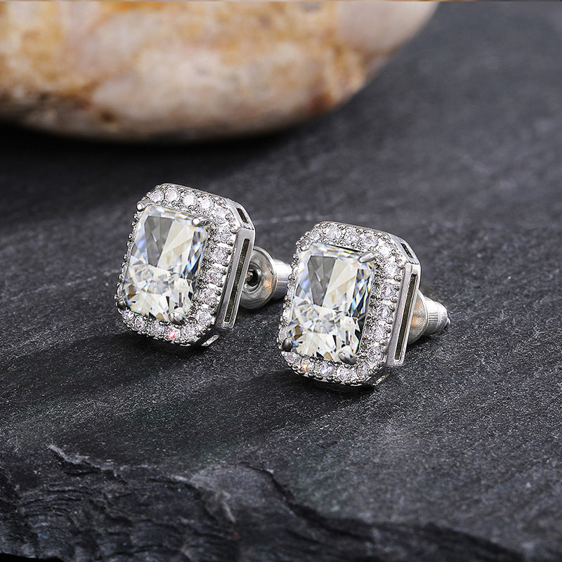 Wholesale Square Green Zircon Copper Earrings