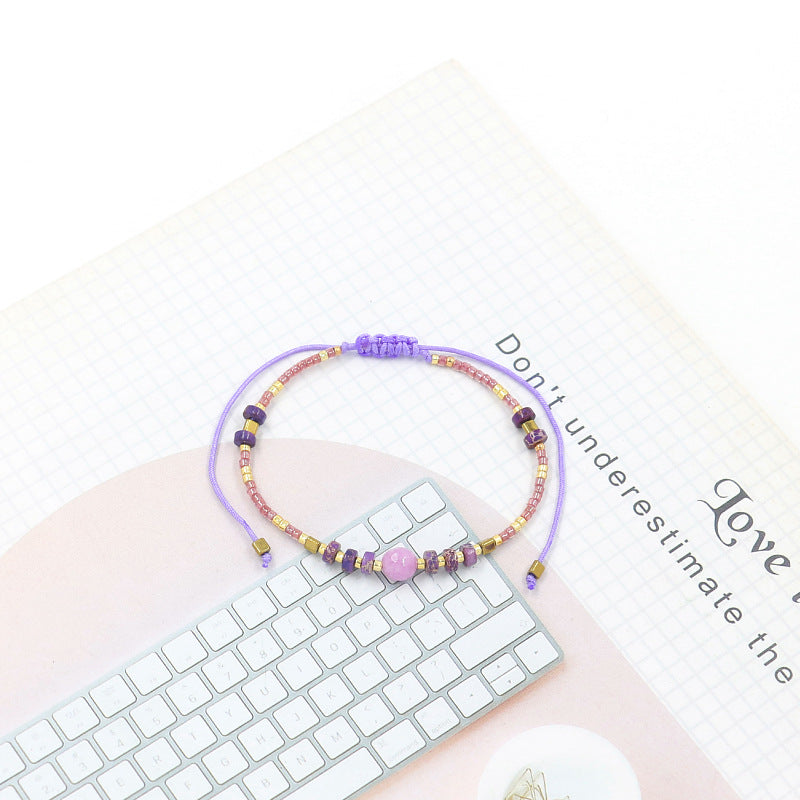 Wholesale Miyuki Rice Beads Handwoven Bohemian Style Gemstone Wax Thread Bracelet