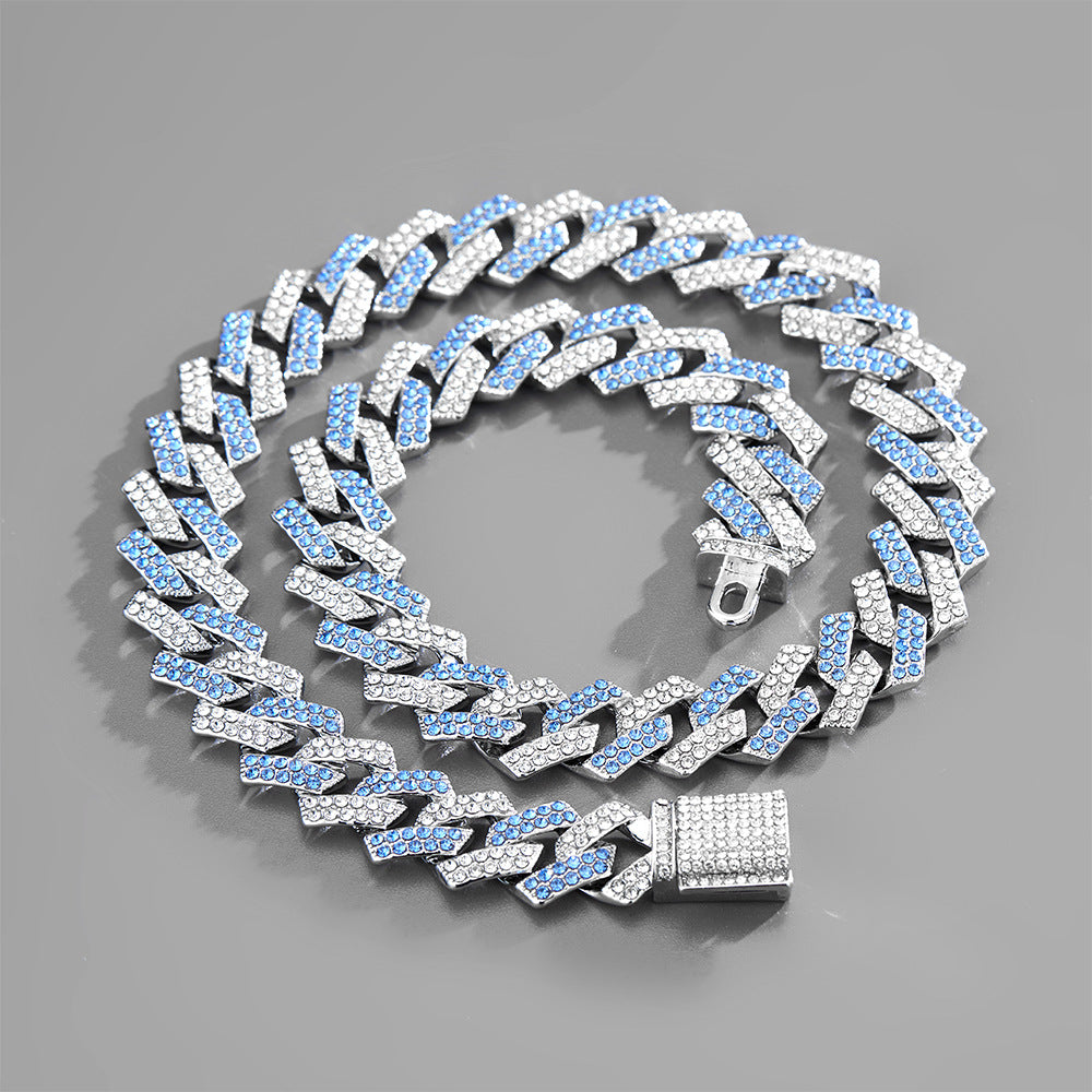 Collar de cadena cubana de aleación con hebillas de caja de diamantes al por mayor