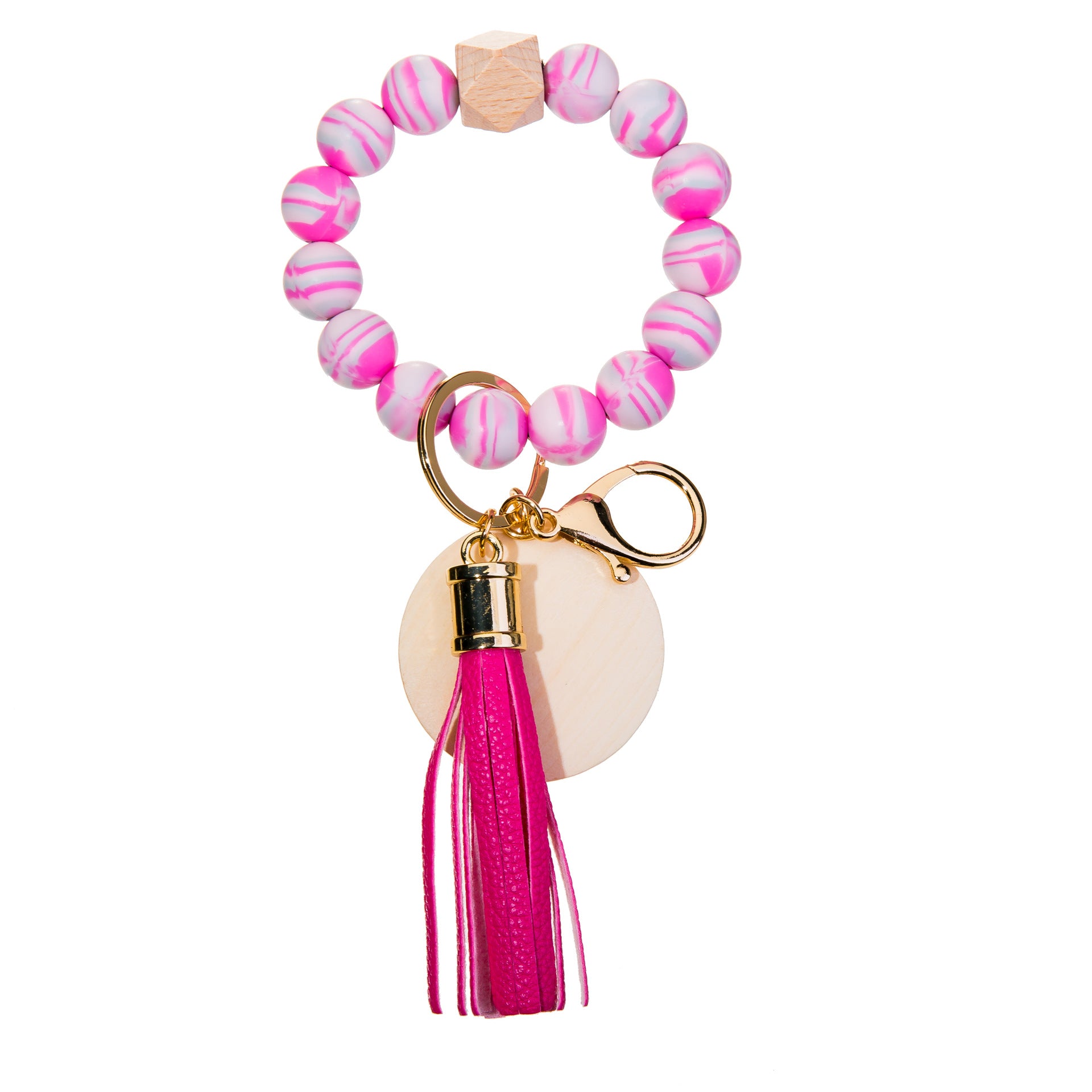 Wholesale Silicone Bead Wood Chip Bracelet Keychain