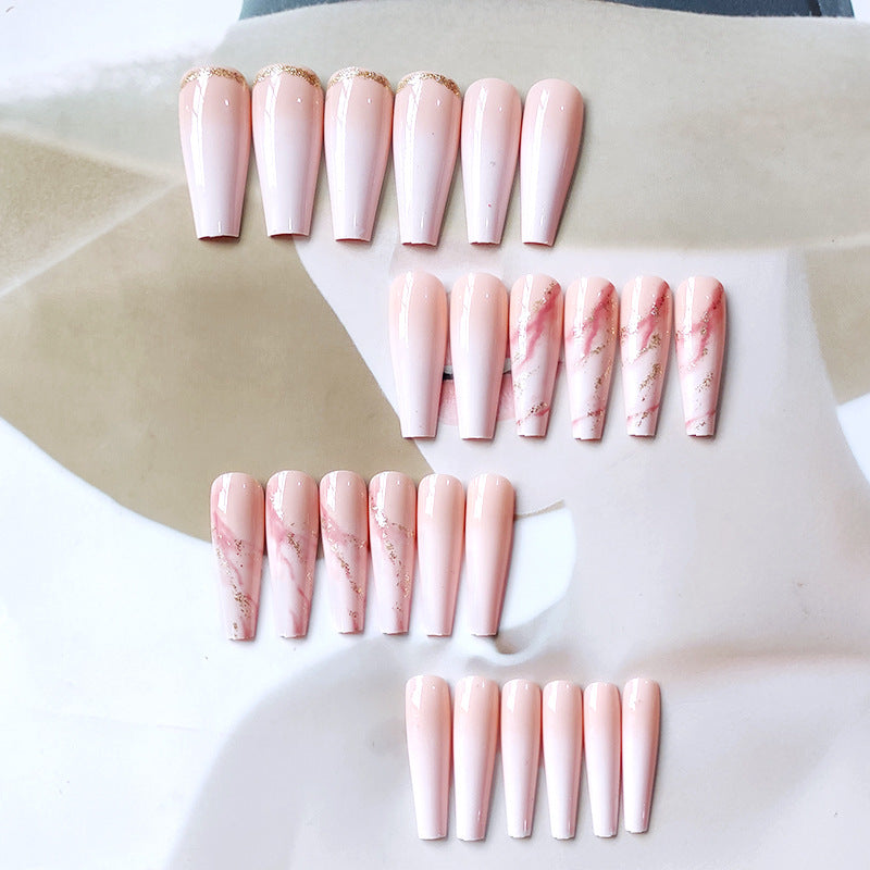 Venta al por mayor Extra Long Nails Nude Pink Gradient Gold Foil Nail Stickers