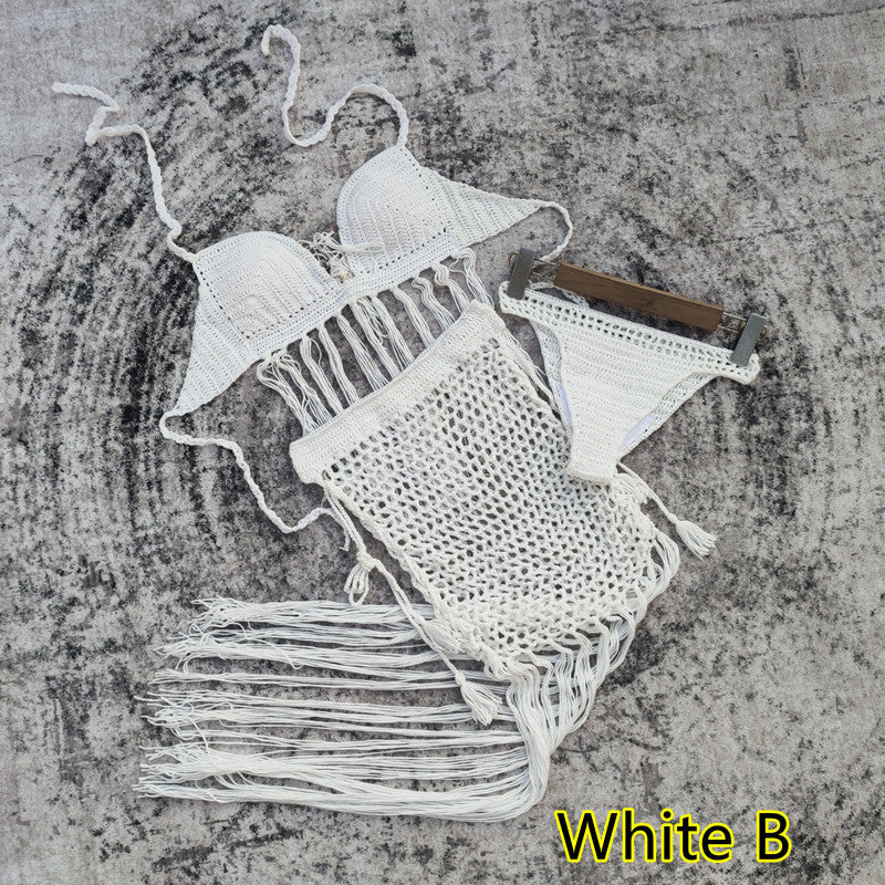 Wholesale Handmade Crochet Tassel Maxi Skirt Bikini Polyester Swimwear