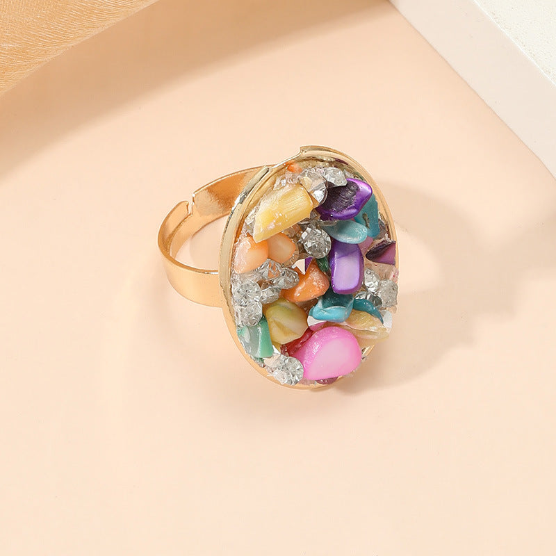 Wholesale Geometric Opening Adjustable Colored Stone Spring Alloy Ring
