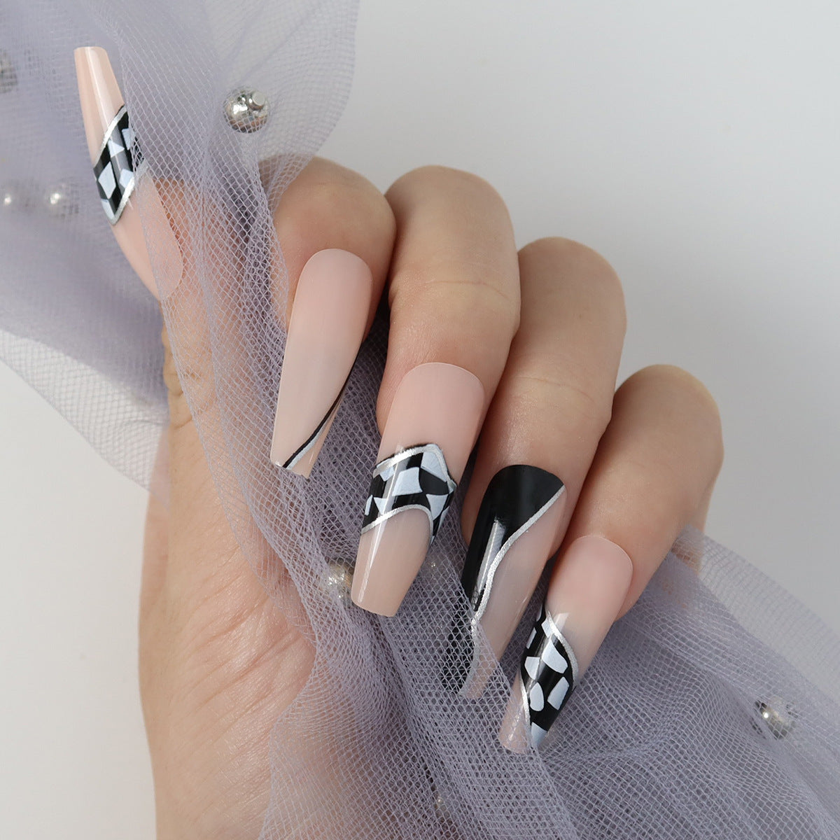 Parches de mejora de uñas largas de plástico de plástico de 24 piezas al por mayor