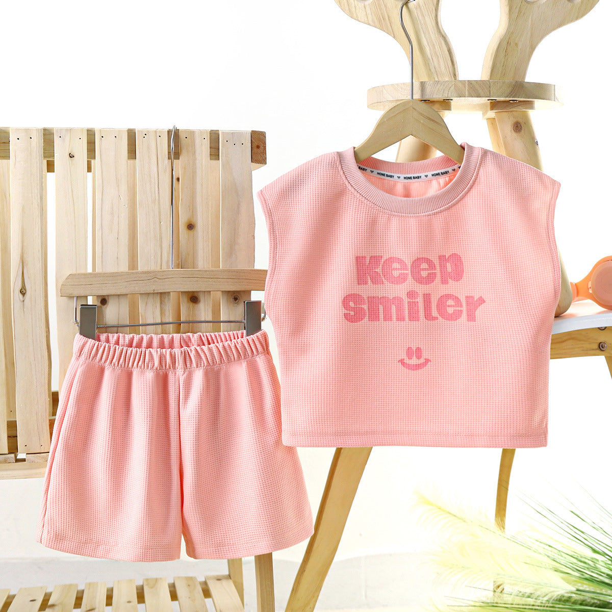 Wholesale Children Smiley Face Summer Sleeveless Suit Chemical Fiber Baby Clothes