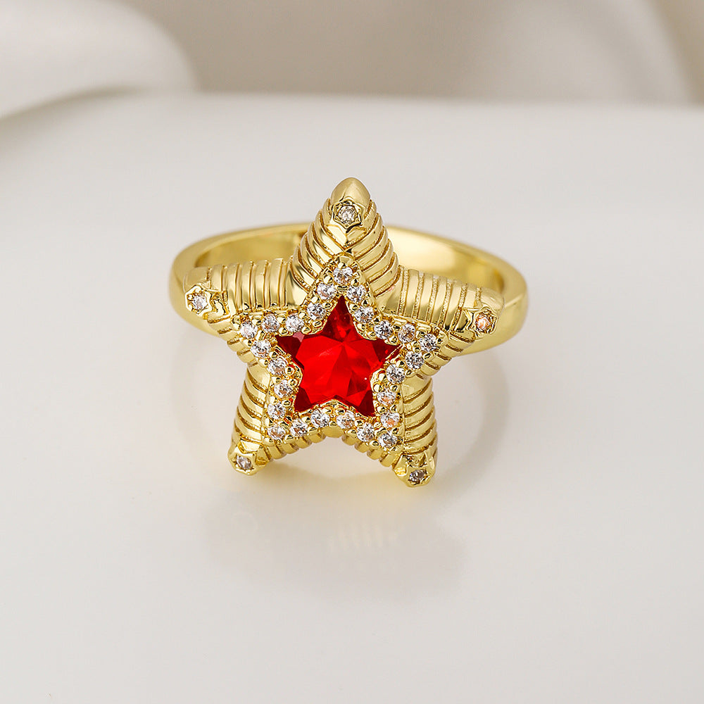 Wholesale Vintage Gold Plated Zircon Star Copper Rings