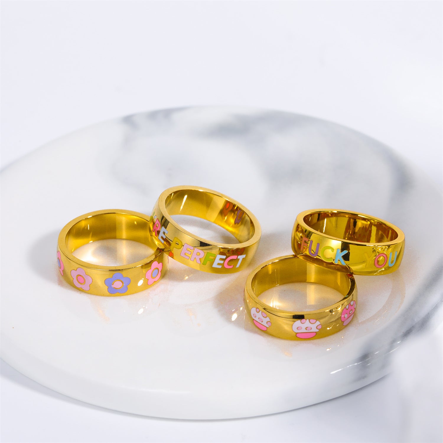 Wholesale 18K Gold Dirty Words Titanium Steel Rings