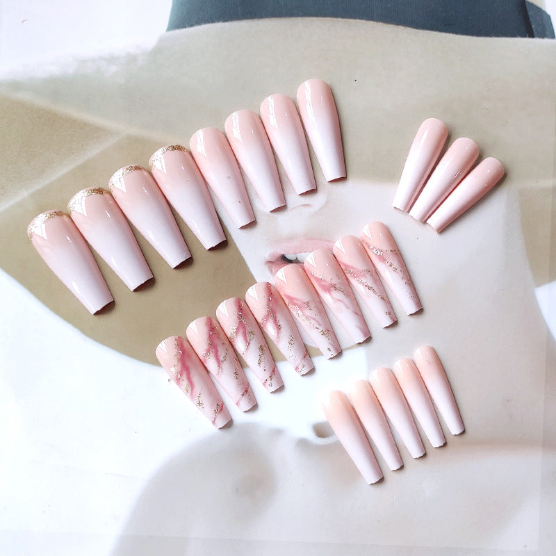 Venta al por mayor Extra Long Nails Nude Pink Gradient Gold Foil Nail Stickers