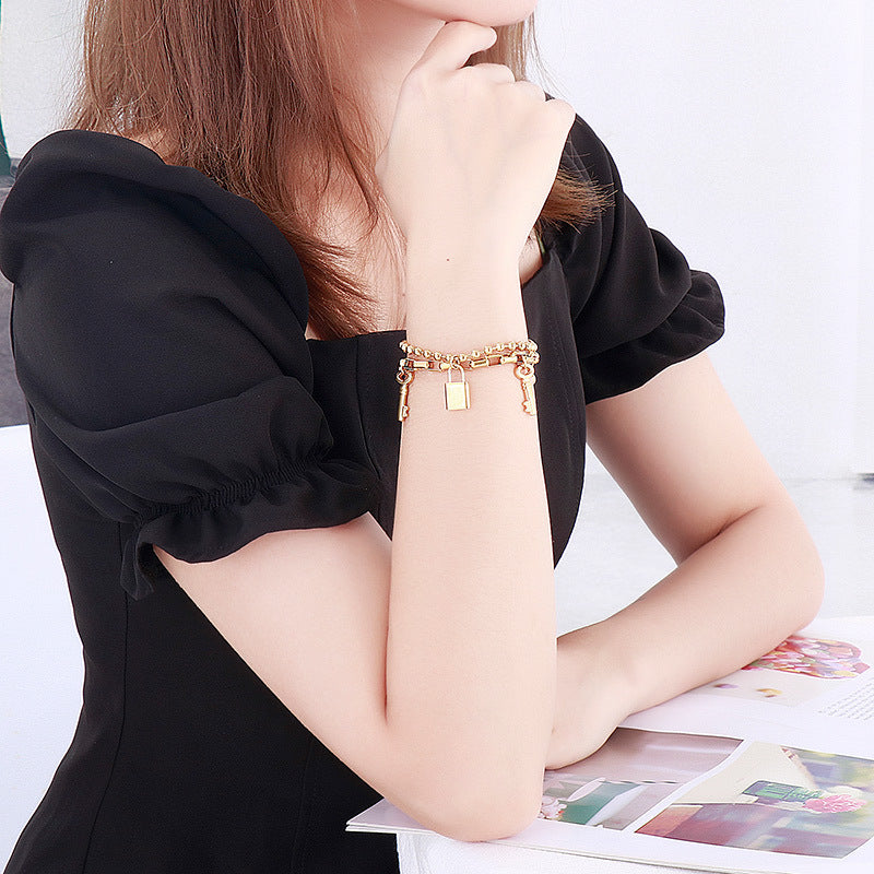 Wholesale Titanium Steel Double Ball Padlock Bracelet