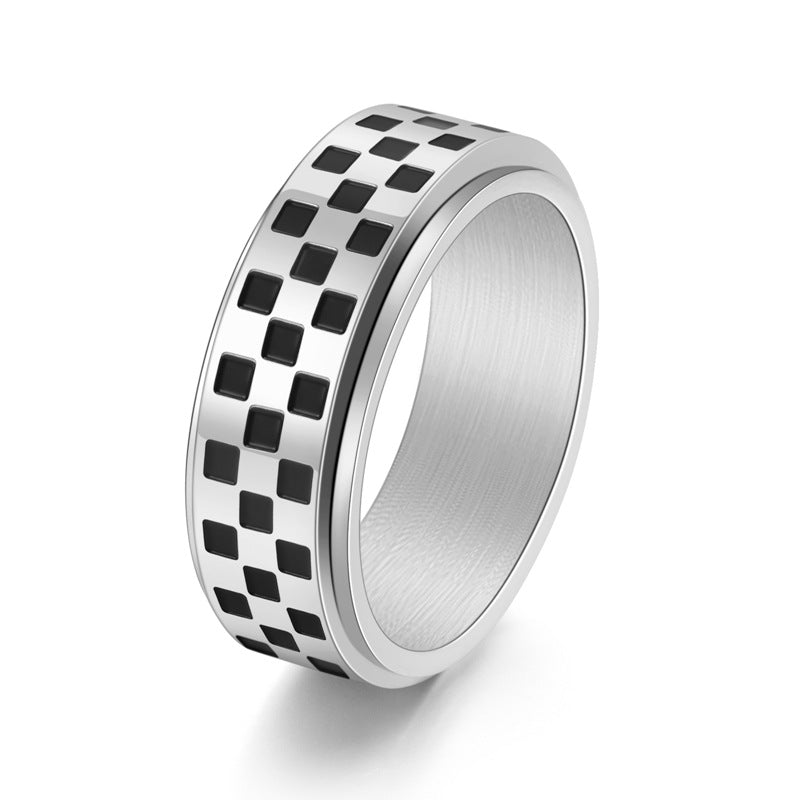 Wholesale Titanium Steel Black and White Checkerboard Rings