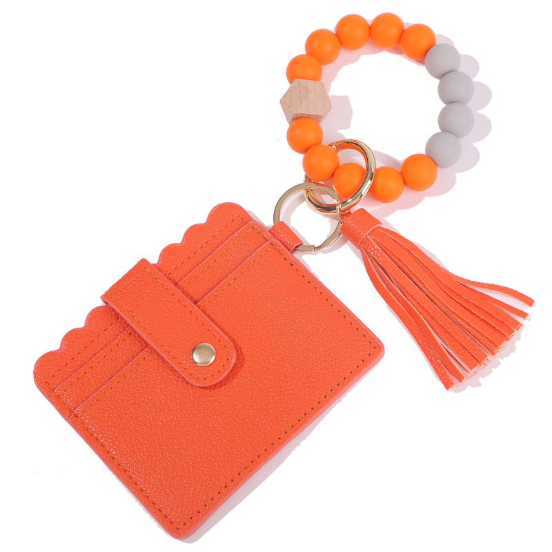 Wholesale Tassel Card Bag Silicone Beaded Wrist Key Chain